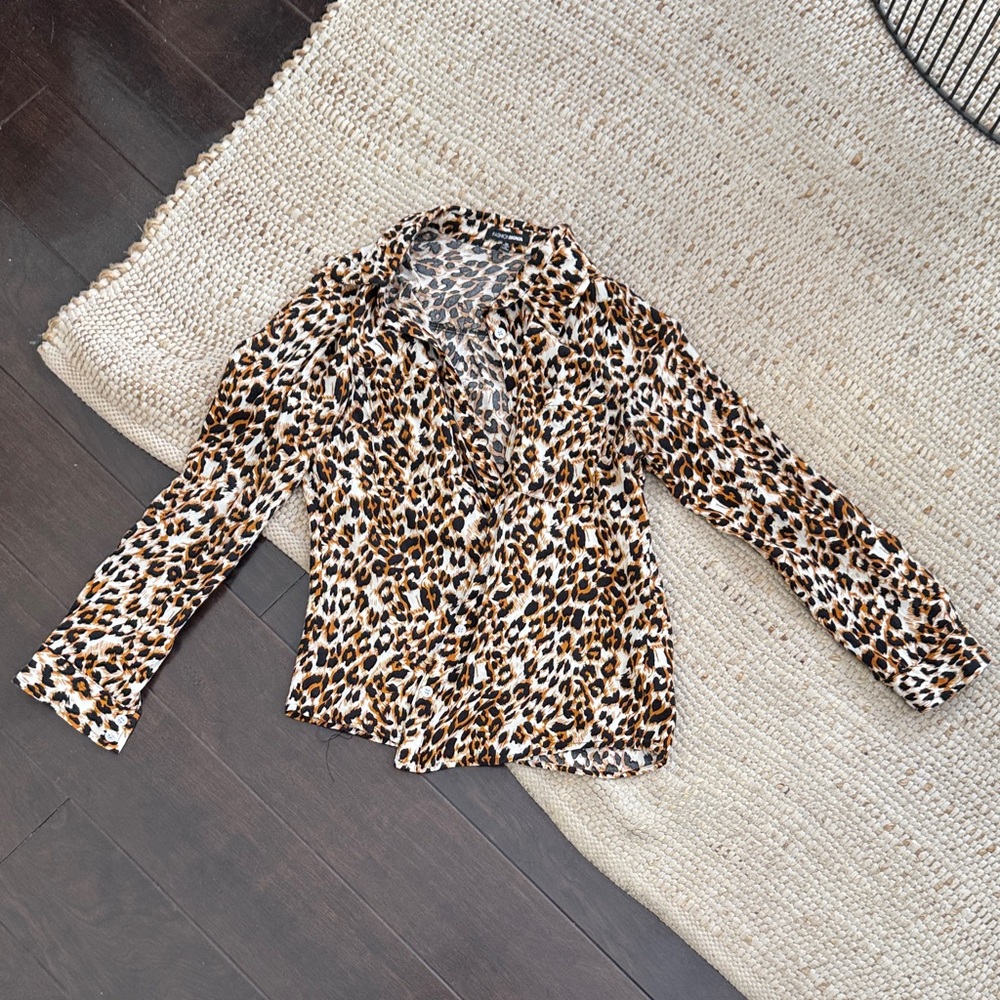 Fashion Nova Leopard Print Button-Up Top - Black Brown Cream